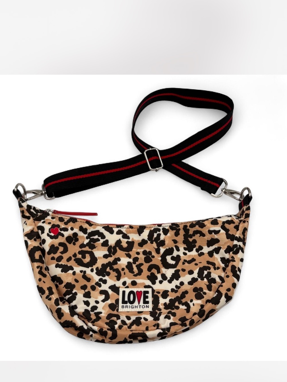 Brighton Leopard Print Love Crossbody with Black-and-Red Strap